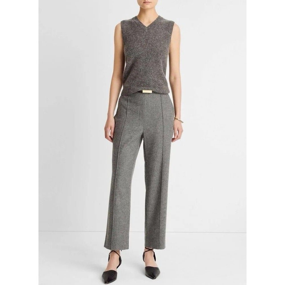 Vince NWT Women Italian Wool Blend Easy Pull On Pants Gray L $468 V134322276